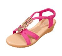 Women's Summer Retro Bohemian Style Beaded Velvet Open Toe Beach Outwear Plus Size Sandals Worn Women Shoes Collectors Summer Sandals to Increase Height Women Shoes, Hot Pink, 5 UK