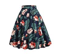 Women's Summer Retro Maxi Skirt Pleated High Waist Floral Printed Skirt Adult Full Circle Midi 50s A-Line Party Prom Swing Fluffy Rockabilly Vintage Bell Green