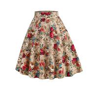 Women's Summer Retro Maxi Skirt Pleated High Waist Floral Printed Skirt Adult Full Circle Midi 50s A-Line Party Prom Swing Fluffy Rockabilly Vintage Bell Yellow