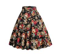 Women's Summer Retro Maxi Skirt Pleated High Waist Floral Printed Skirt Adult Full Circle Midi 50s A-Line Party Prom Swing Fluffy Rockabilly Vintage Bell Red