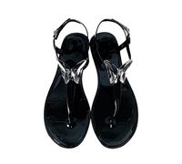Women's Summer Rhinestone Butterfly Crystal Jelly Toe Beach Large Size Flat Transparent Sandals Women Shoes Size 9, black, 8.5 UK