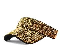 Women's Summer Rhinestone Set with Diamond Empty top hat Point Diamond Visor Fashion Sun Block no top Cap Cap Hipster hat, Black Hat Gold Diamond, One size