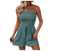 Women's Summer Romper Off Shoulder 1 Piece Shorts Casual Strapless Jumpsuit Playsuits Beach Summer Tube Overall Outfit Sexy Shorts Romper Jumpsuits Elastic Waist Short Bandeau Romper for (BU2, S)