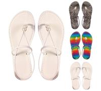Women's Summer Sandals - Comfortable Flat Thong Sandals with Adjustable Ankle Strap Non-Slip Sole Beach Holiday Shoes Casual Fisherman Footwear Dressy Design for Vacation & Daily Wear White