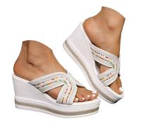 Women's Summer Sandals Comfortable with Pearl Trim, Fashionable Rhinestone Platform Mules, Casual Sandals, Shoes Women's Trainers, Cheap, Rubber Sole, Glitter, Lightweight and Comfortable Ankle Strap