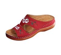 Women'S Summer Sandals,Featuring Delicate Floral Embroidery,Lightweight,Easy to Slip On and Comfortable,Casual Style,Comfortable Beach Shoes(Red,37)