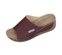 Women's Summer Sandals, Mules, Women's Platform Ergonomic Wedge Sandals, Comfortable Shower Shoes, Thick Sole, Slip-On Summer Shoes, Wedge Heel Slippers, Non-Slip Sandals, Wine Red, 5 UK