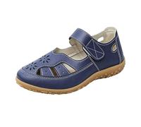 Women's Summer Sandals Openwork Comfortable Sandals Wedge Heel Orthopaedic Sandals Flat Lightweight Beach Shoes Non-Slip Leather Women's Sandals Retro Colour Block Closed Toe Sandals, darkblue, 7 UK