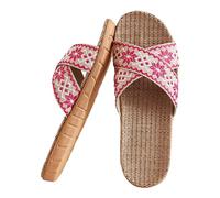 Women's Summer Sandals Slides Pair Retro Colour Blocking Print Beach Outdoor Wear at Home Cotton Linen Large Size Non-Slip Four Seasons Sandals Slippers Sandals for Women, Hot Pink, 4.5 UK