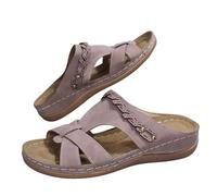 Women's Summer Sandals Slip On Open Toe Open Toe Cross Strap Leather Side Cut Out Soft Sole Wedge Sandals for Beach, Vacation and Daily Casual Wear, 01 Light Lilac, 4 UK