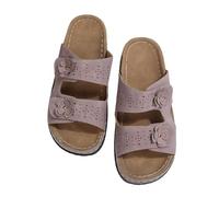 Women's Summer Sandals | Slip On Slip On Open Toe Double Strap Hollow Out Flowers Leather Thick Wedge Sole Lightweight Breathable Beach Holiday Casual Outing, 01 Light Lilac, 6 UK