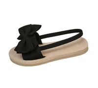 Women's Summer Sandals Slippers | Flat Sole Wide Strap Decorative Bow Open Toe Braided Edge Soft Line Summer Sandals for Beach Casual Outdoor Holiday, 01 Black, 9.5 UK