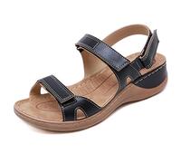 Women's Summer Sandals,Spring Ladies PU Leather Look Fashion Bead Flat Toe Post Flip Flop Sandals, Black EU 36 = 2.5 UK