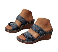 Women's Summer Sandals Wedge Sandals Thick Sole Floral Design Unique Strap Back Comfortable Open Toe Beach Glitter Rhinestone High Heel Party Sandals, Blue, 6 UK
