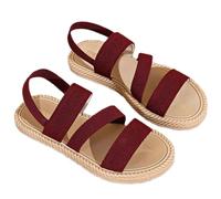 Women's Summer Sandals with Ankle Strap Flat Non-Slip Sandals Outdoor Sandals Breathable Slides Soft Summer Shoes Leisure Outdoor Sandals Open Toe Large Size Beach Sandals, Wine Red, 9 UK