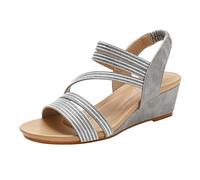 Women's Summer Sandals with Heel, Fashion Wedge Heel, Open Toe Sandals, Breathable and Comfortable Platform Sandals, Open Toe Ankle Sandals, Elastic Belt, Solid Roman Style Sequin Shoes, gray, 8 UK