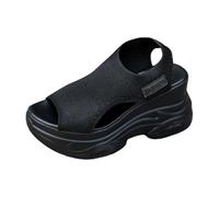 Women's Summer Sandals with Heel, Fish Mouth, Floral Pattern, Elastic Band, Thick Platform Sole, Comfortable Sports Shoes, Comfort Sandals for Outdoor, Holiday, Leisure & Everyday Use, 02 black, 6 UK