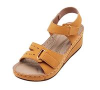 Women's Summer Sandals with Low Wedge and Platform - Women's Comfortable Sandal with Tear Resistant Patent Leather Open Shoes Wide Plant Adjustable Slides Easy to Put On Casual Shoes Getaway, brown, 4
