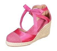 Women's Summer Sandals with Stylish Bow Design, Comfortable, Soft Sole and Open Toe Bargain Women's Shoes, Outdoor Trekking Sandals, Casual Knitted Mesh Sandals, Hot Pink, 6 UK