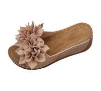 Women's Summer Sandals with Wedge Heel and Thick Sole, Flower-shaped, Open Heel Fish Mouth Design, Ideal for the Beach, Washable Outdoor Water Sandals - Casual Platform Sandals, Rose Gold, 8 UK