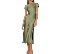 Women's Summer Satin Elegance Backless Twist Cap Sleeves Midi Dress 2026 Sexy Cowl Neck Slit Cocktail Wedding Guest Dresses, Oliver, XS