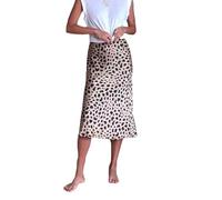 Women's Summer Satin Midi Skirt Y2K High Waisted Elegant Jacquard Silk Long Skirts A Line Flared Midi Skirt Beachwear Clubwear (Leopard, L)