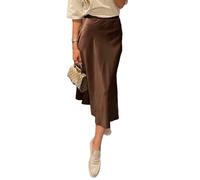 Women's Summer Satin Midi Skirt Y2K High Waisted Elegant Jacquard Silk Long Skirts A Line Flared Midi Skirt Beachwear Clubwear (Dark Brown, M)