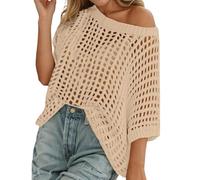 Womens Summer Scoop Neck Short Sleeve Sweater Casual Crochet Hollow Out Knit Tops Pullover Shirts Beach Coverup 2025 Ladies Tops