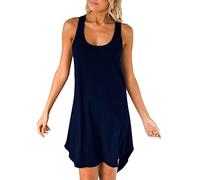 Women's Summer Sexy Loose Racerback Solid Casual Flare Short Mini Dress Prom Dresses Ladies Large Sizes, BU1, XXL