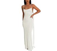 Women's Summer Sexy Plain Dress with Stand-Up Collar and Backless Straps Dress Women's Tight Red, beige, M