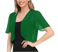 Women's Summer Shawl Cardigan Open Front Short Sleeves Chiffon Cardigans Elegant Dress Cover Up Lightweight Summer Sheer Shrug Top Solid Color Cropped Bolero Cardigan for Evening Dress Green