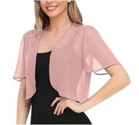 Women's Summer Shawl Cardigan Open Front Short Sleeves Chiffon Cardigans Elegant Dress Cover Up Lightweight Summer Sheer Shrug Top Solid Color Cropped Bolero Cardigan for Evening Dress Pink