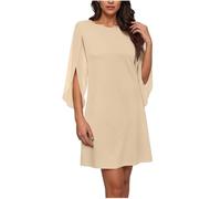 Womens Summer Shift Dresses UK Sale Clearance Elegant Chiffon Half Sleeve Tunic Dress Round Neck Casual Midi Dresses Deal of the Day Solid Color Holiday Beach Party Dress for Office Work, Size S-XXL