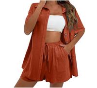 Womens Summer Shirts Shorts 2 Piece Outfits Tracksuit Loose Breathable Solid Color Laple Button Short Sleeve Shirts Wide Leg Shorts Cotton Linen Co Ord Set Leisure Suits Holiday Beach Uk 8 10 12 14 16