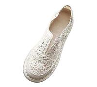 Women's Summer Shoes 2026 2023 Spring/Summer Fisherman Women's Shoes Linen Lace Headed Flat Bottom Sandals Shoes Lazy Elegant Comfortable Outdoor Leather Shoes, beige, 5 UK