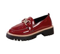 Women's Summer Shoes Comfortable 2026 Elegant Slippers with Vinyl Trim, Thick Sole, Metal Chain Detail and Flat Profile Spring Lightweight Fabric Shoes, red, 6 UK