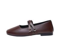Women's Summer Shoes Comfortable 2026 Shiny Flat Slippers with Square Toe Flat Opening Breathable Lightweight Elegant Comfort Lightweight Leather Shoes, brown, 6 UK