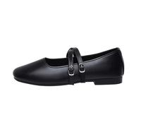 Women's Summer Shoes Comfortable 2026 Shiny Flat Slippers with Square Toe Flat Opening Breathable Lightweight Elegant Comfort Lightweight Leather Shoes, black, 7 UK