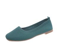 Women's Summer Shoes Comfortable 2026 Spring Women's Casual Shoes Flat Floor Square Toe Fly Woven Comfortable Elegant Comfort Wide Feet Women's Shoes, Green, 6 UK