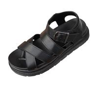 Women's Summer Shoes, Platform Strappy Sandals, Women's Leather, Plain Casual Sandals with Adjustable, Non-Slip Belt Buckle, Beach Sandals, Roman Sandals, Outdoor, Lightweight Water Shoes, black, 9 UK