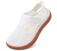 Womens Summer Shoes Wide Fit Mesh Breathable Walking Shoes Velcro Strap Sandals for Elderly Seniors Anti Slip Safety Sole Lightweight Comfort Fit Trainers White Size 9