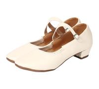 Women's Summer Shoes with Heel Closed Front - Jazz Dance Shoes Women's Leather with Buckles Salsa Tango Trainers Block Heel Dance Shoes Soft Sole Casual Shoes Latin Ball Shoes Sandals, White, 5 UK