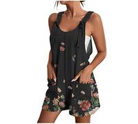 Women's Summer Short Jumpsuits 2024 Casual Loose Fit Bib Overalls Printed Sleeveless O Neck Rompers Baggy Short Playsuits One Piece Stretchy Jumpsuit Beach Boho Holiday Short Dungarees with 2 Pockets