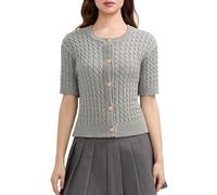 Womens Summer Short Sleeve Cardigans Button Down Knitted Sweater Casual Basic Crew Neck Crop Tops 2025