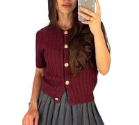 Womens Summer Short Sleeve Cardigans Button Down Knitted Sweater Casual Basic Crew Neck Crop Tops 2025