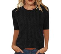 Womens Summer Short Sleeve Tops Crewneck Ribbed Knit Sweater Shirts Casual Lightweight Pullover Jumper Cute Trendy Clothes