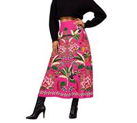 Women's Summer Skirt Tropical Plant Print Boho Skirt Floral Pattern Vintage Midi Skirt Spring Summer Skirts Oversize Breathable Women's Skirt A-line Midi Skirt Lightweight Comfortable, O Hot Pink, M