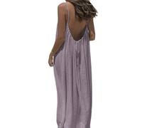 Womens Summer Sleeveless Backless cami Dresses Maxi Adjustable Tie Back Spaghetti Strap Vacation Beach Dresses (Purple,XL)