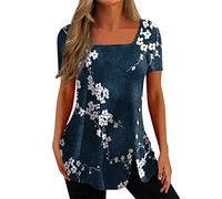 Womens Summer Sleeveless Vests, Ladies Plus Size Short Sleeve Cotton Linen O-Neck Button Print Blouse Top T-Shirt Elegant Tunic Shirts Tops Office UK Size Black Tshirt Womens Blouse