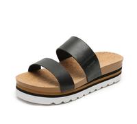 Women's Summer Slides Sandals Open Toe Slip On Black Sandals Comfort Walking Platform Beach Shoes